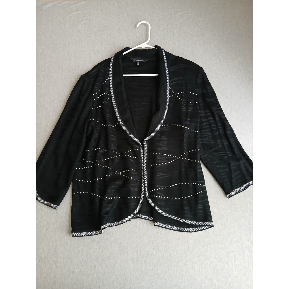 Ming Wang Cardigan XL Knit Open Front Shawl Embellished Acrylic Office Work